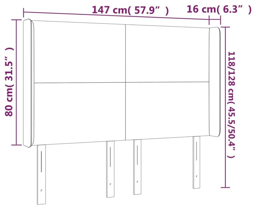 Κεφαλάρι Κρεβατιού LED Μαύρο 147x16x118/128 εκ. Συνθετ. Δέρμα - Μαύρο