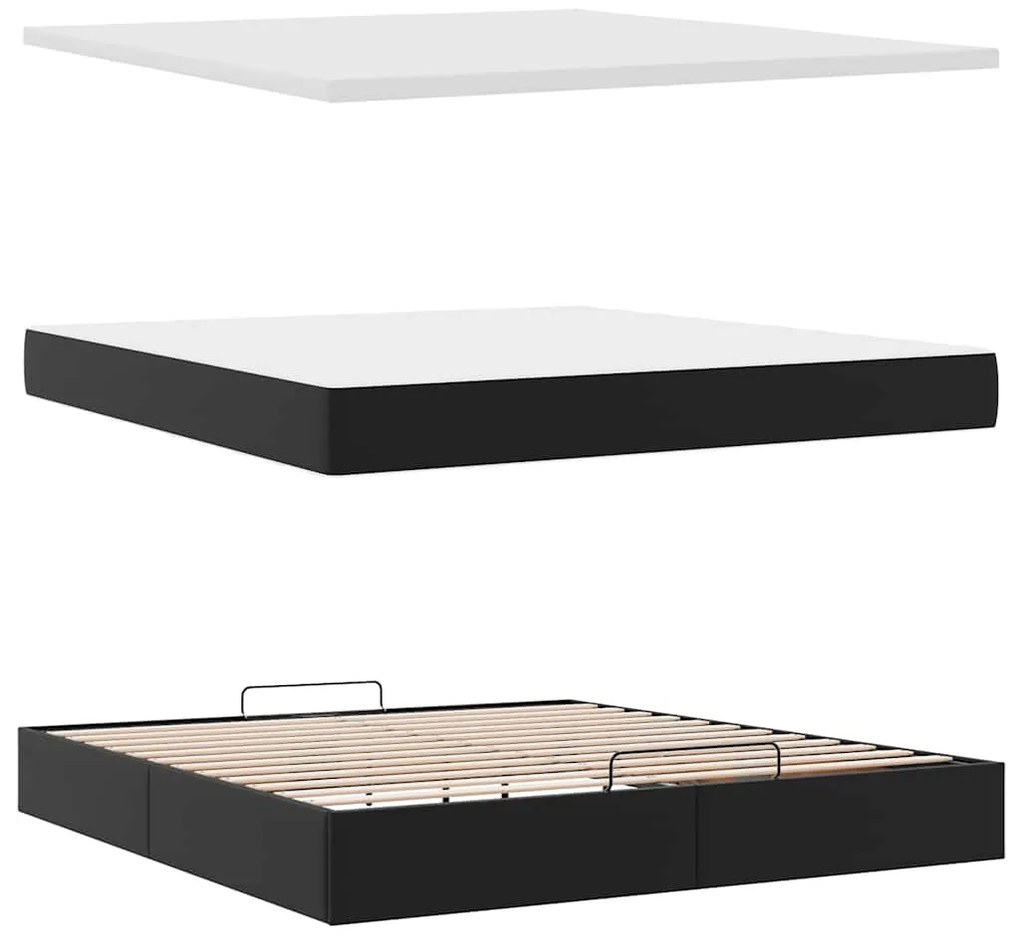 vidaXL Οθωμανικό κρεβάτι με στρώμα Μαύρο 160x200cm Faux Leather
