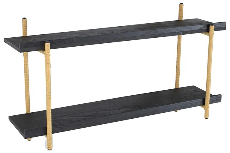 Artekko Shelf Ραφιέρα Επιτοίχια με 2 Ράφια Μέταλλο Ξύλο Ρατάν Μαύρο (92x25x52)cm Artekko 78038-DS