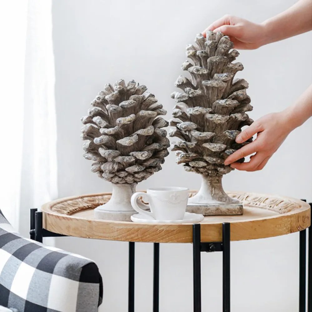 Artekko Pine Cone Διακοσμητικό Γλυπτό Κουκουνάρα Ρητίνης Γκρι (18x18x36)cm Σετ/2 - art-77342 - 77342