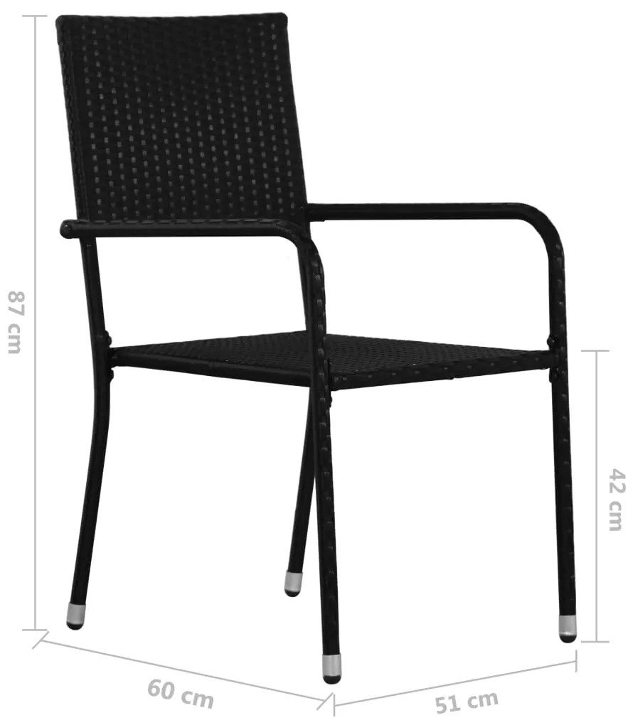 vidaXL Καρέκλες Τραπεζαρίας Κήπου Στοιβαζ. 2 τεμ. Μαύρες Συνθ. Ρατάν