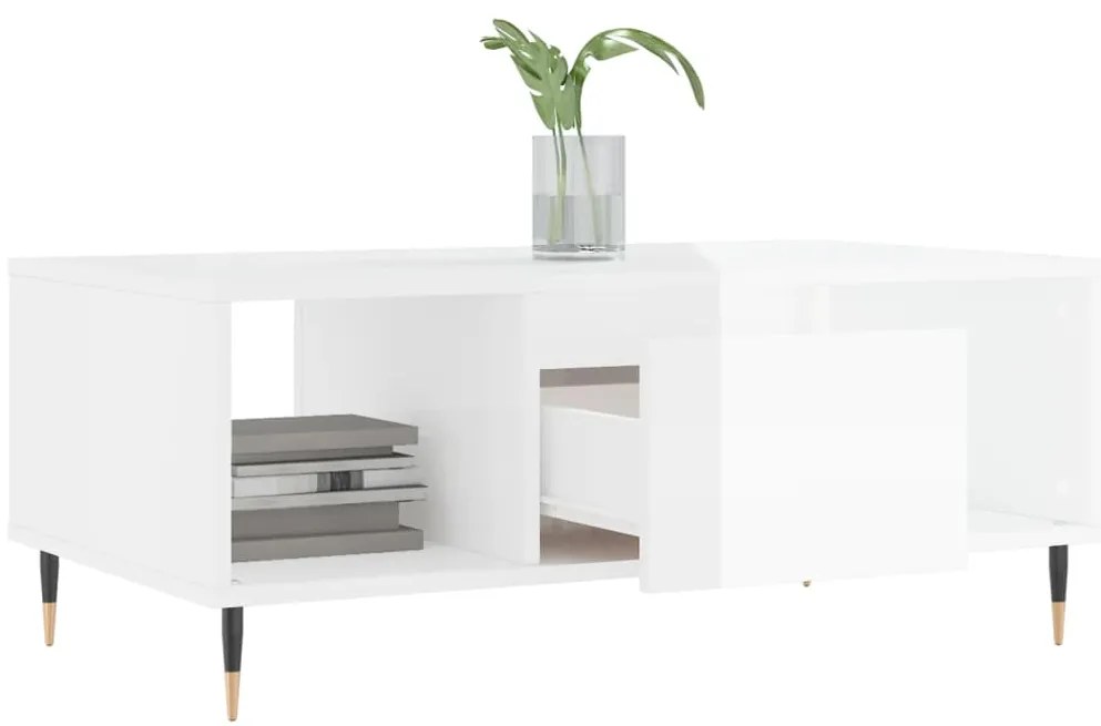 vidaXL Τραπεζάκι Σαλονιού Γυαλ. Λευκό 90x50x36,5 εκ. Επεξεργ. Ξύλο