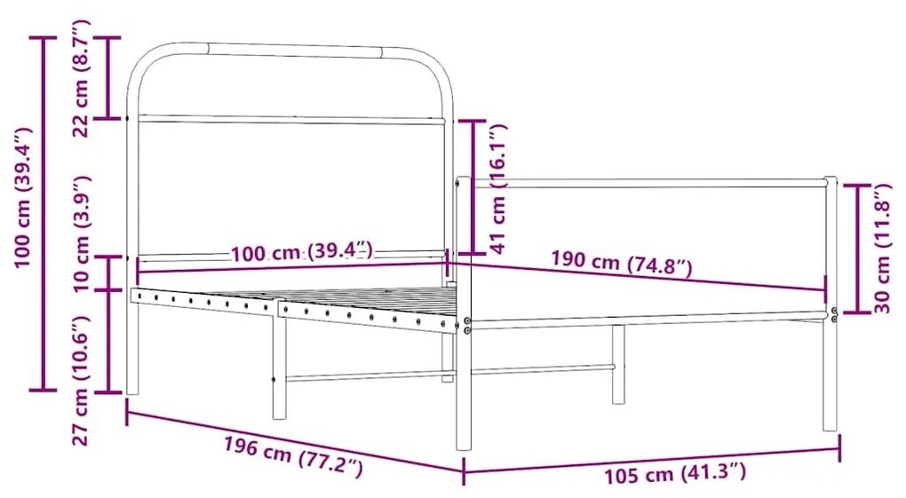 Πλαίσιο Κρεβατιού Χωρ. Στρώμα Sonoma Δρυς 100x190 εκ Επ. Ξύλο - Καφέ