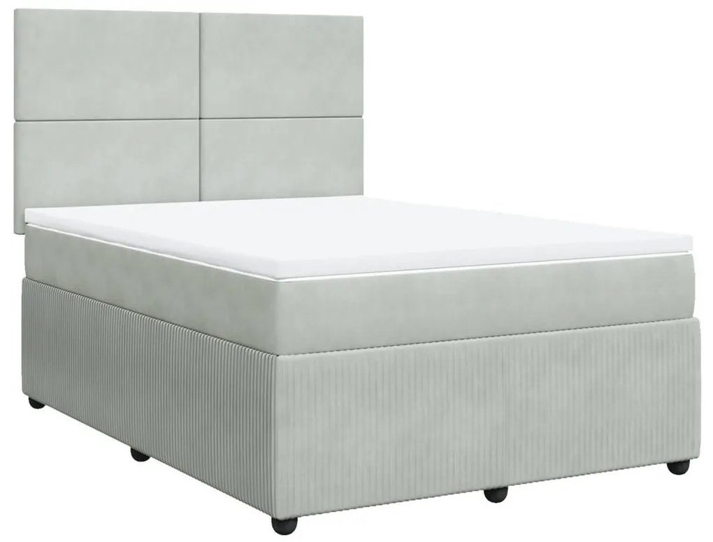 Κρεβάτι Boxspring με Στρώμα Ανοιχτό Γκρι 140x200 εκ. Βελούδινο - Γκρι