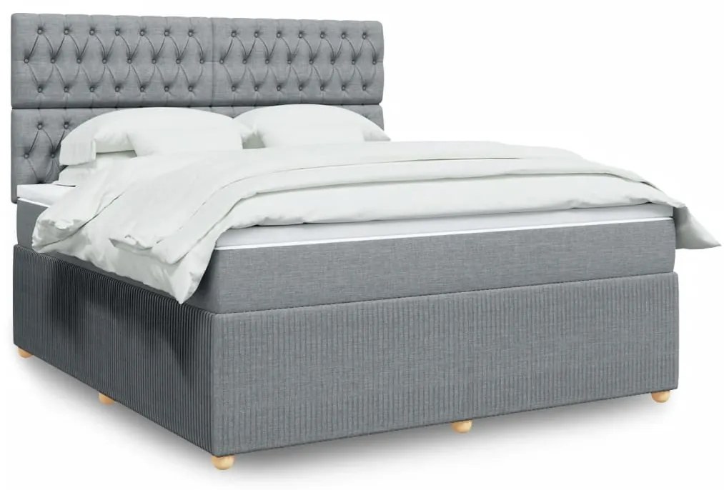 vidaXL Κρεβάτι Boxspring με Στρώμα Ανοιχτό Γκρι 180x200 εκ. Υφασμάτινο