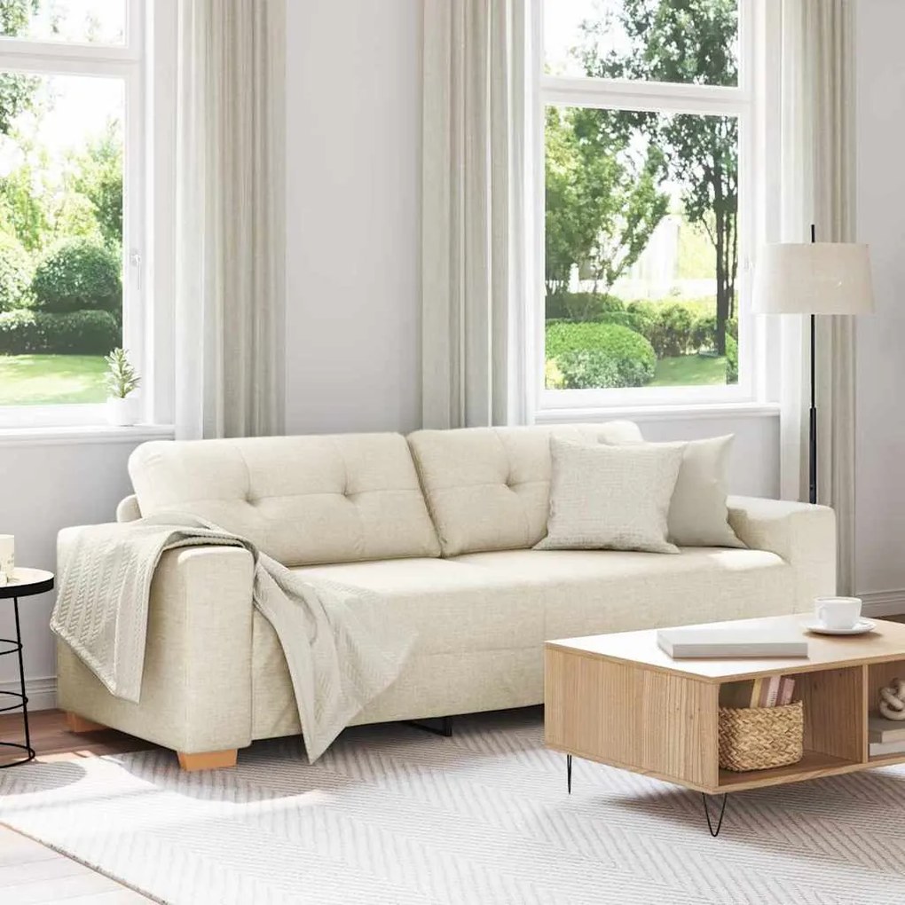 vidaXL Καναπές με μαξιλάρι με μαξιλάρι Μπεζ 220 x 78 x 84 εκ. Λινό