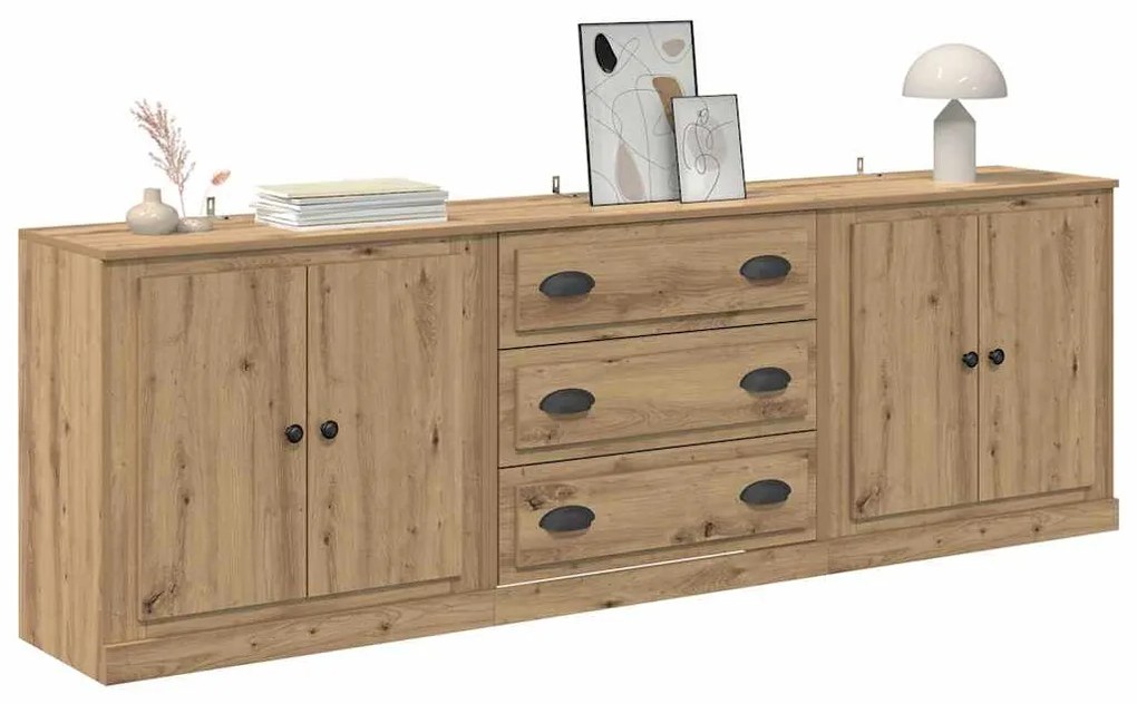 vidaXL Παραδοσιακά Πλευρικά Έπιπλα με συρτάρι 3 pcs Παλιό Ξύλο