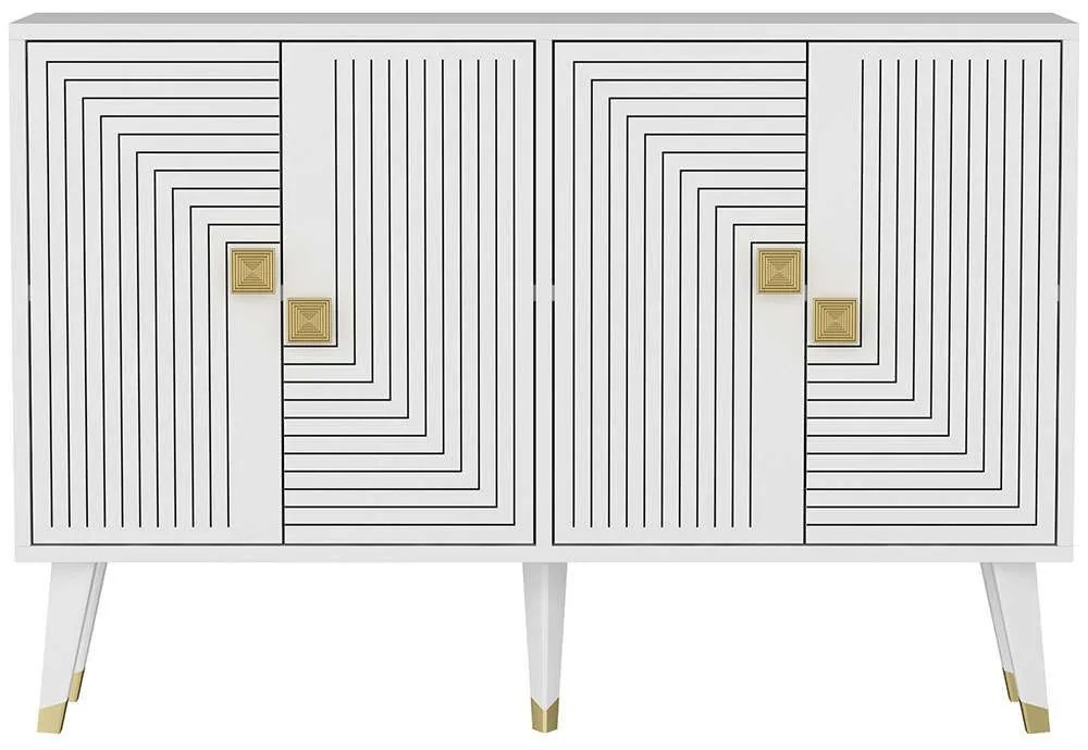 Μπουφές Ahart 327ODS1225 120x30x80cm White-Gold Μοριοσανίδα, Μελαμίνη