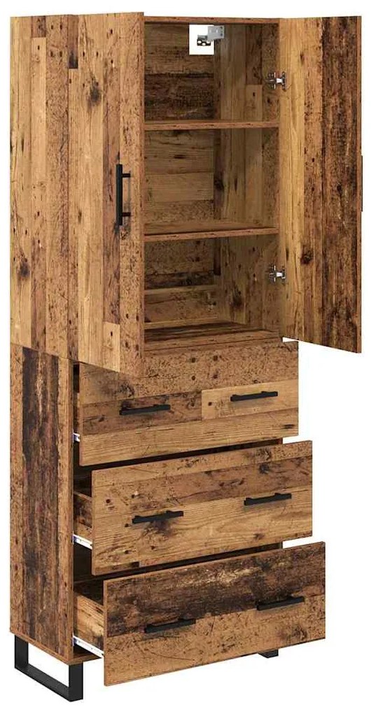 vidaXL Highboard με συρτάρι 2 pcs Παλιό Ξύλο Σύνθετο Ξύλο και Γυαλί