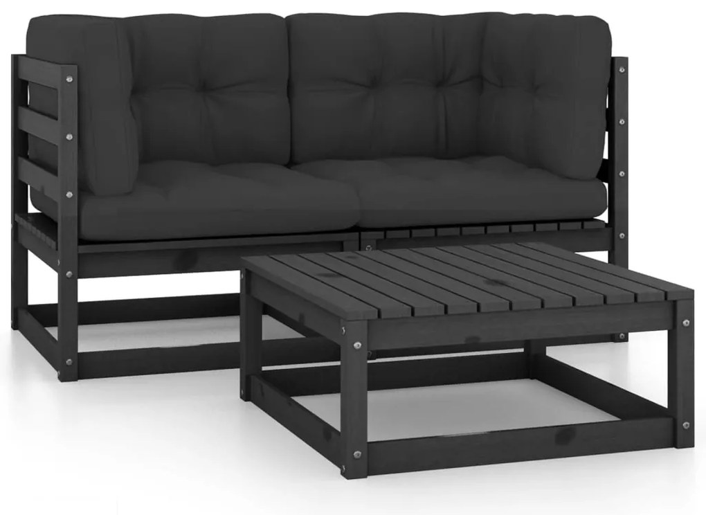 vidaXL Σαλόνι Κήπου Σετ 3 Τεμαχίων από Μασίφ Ξύλο Πεύκου με Μαξιλάρια