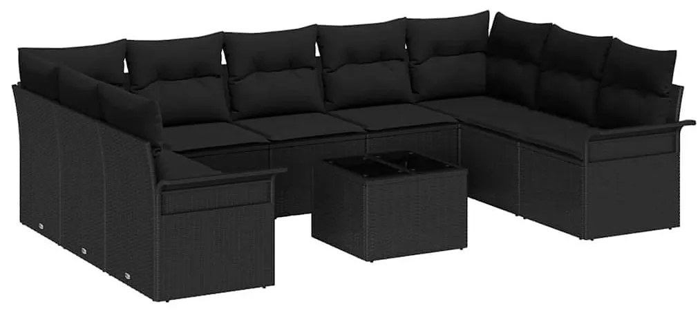 vidaXL Σετ Καναπέ Κήπου με μαξιλάρι 10 pcs Μαύρο Πολυ ράταν