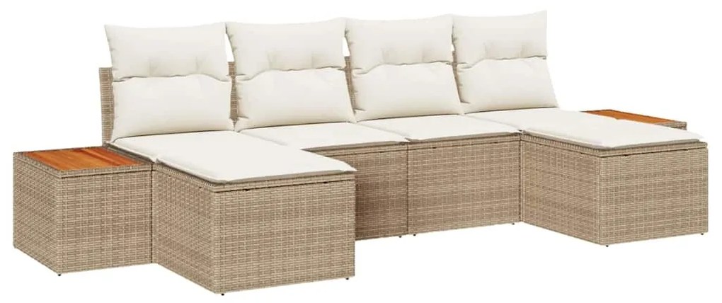 vidaXL Σετ Καναπέ Κήπου με μαξιλάρι 6 pcs Μπεζ Πολυ ράταν