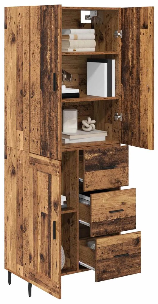 vidaXL Highboard με συρτάρι 2 pcs Παλιό Ξύλο Σύνθετο Ξύλο και Γυαλί