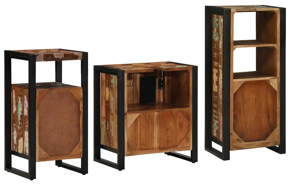 vidaXL Σετ Επίπλων Μπάνιου με συρτάρι 3 pcs Στερεό Ανακτηθέν Ξύλο