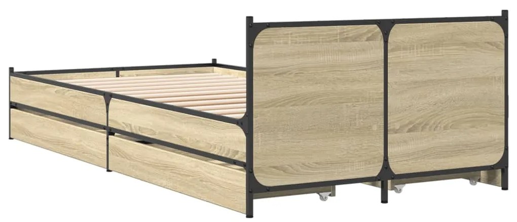 vidaXL Πλαίσιο Κρεβατιού με Συρτάρια Sonoma Δρυς 75x190 εκ. Επεξ. Ξύλο