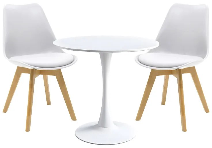 Τραπεζαρία Elijah-Gaston pakoworld σετ 3τεμ pp-pu σε λευκή απόχρωση με φυσικό πόδι Φ60x74εκ