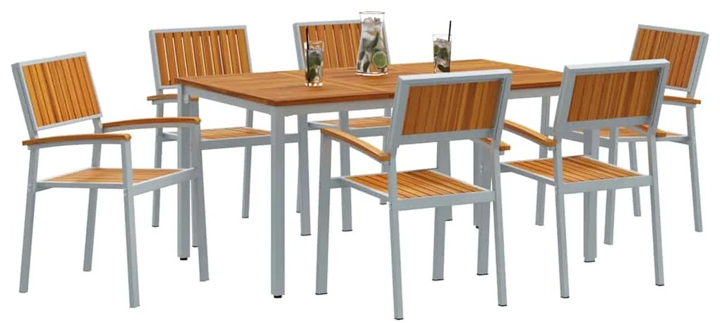 vidaXL Σέτ φαγητού για κήπο 7 pcs Γκρι και καφέ 150 x 90 x 75 cm