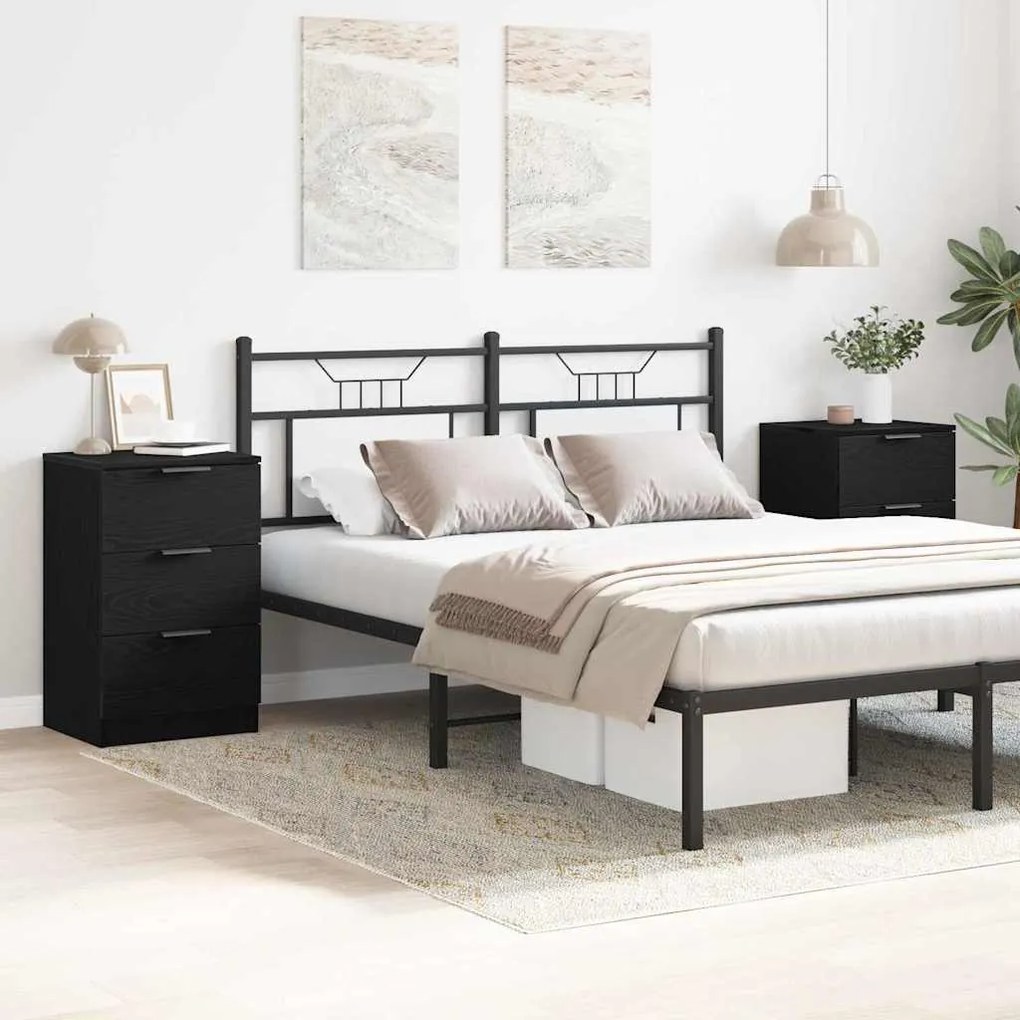 vidaXL Κομοδίνο 2 pcs Μαύρη Οξυά 40 x 65 x 65 εκ. Επεξεργασμένο ξύλο