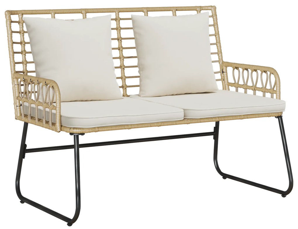 vidaXL Παγκάκι κήπου Καφέ, Μαύρο, Κρέμα Πολυ rattan, ατσάλι