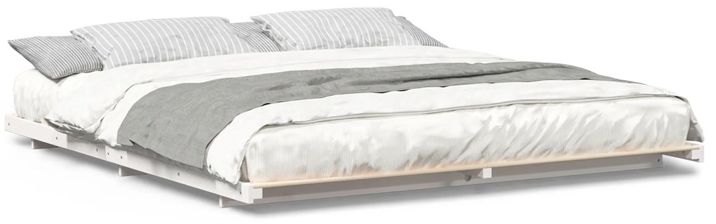 vidaXL Κρεβάτι δαπέδου Λευκό 200 x 220 cm Μασίφ ξύλο πεύκου