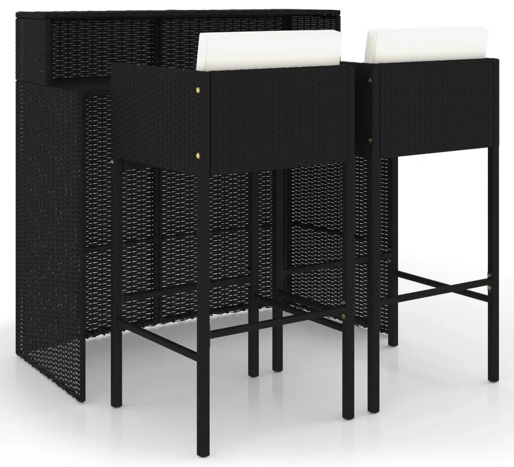vidaXL Σετ Επίπλων Μπαρ Κήπου 3 τεμ Μαύρο Συνθετικό Ρατάν με Μαξιλάρια