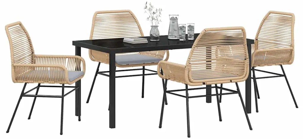 vidaXL Σέτ φαγητού για κήπο με μαξιλάρι 5 pcs Καφέ συνθετικό ρατάν