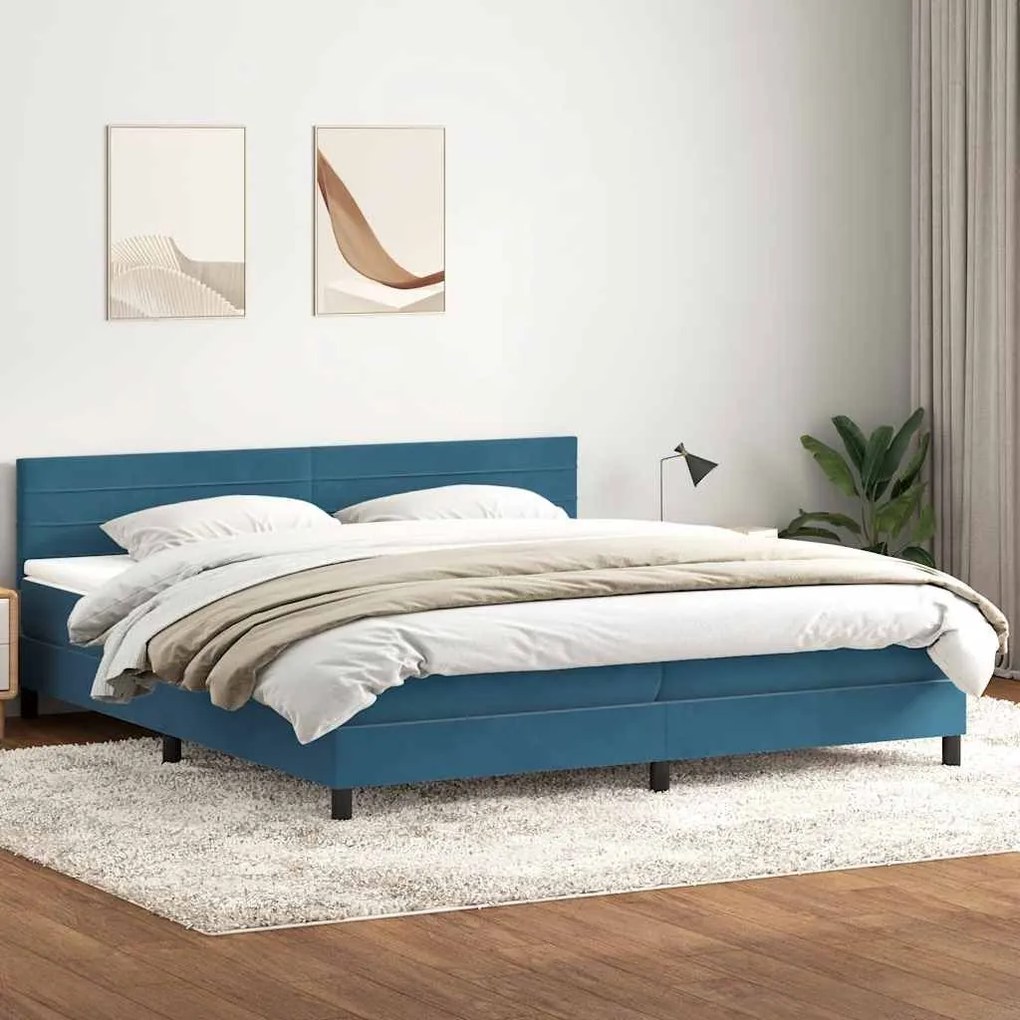 Κρεβάτι Boxspring με Στρώμα Σκούρο Μπλε 180x210 εκ. Βελούδινο - Μπλε