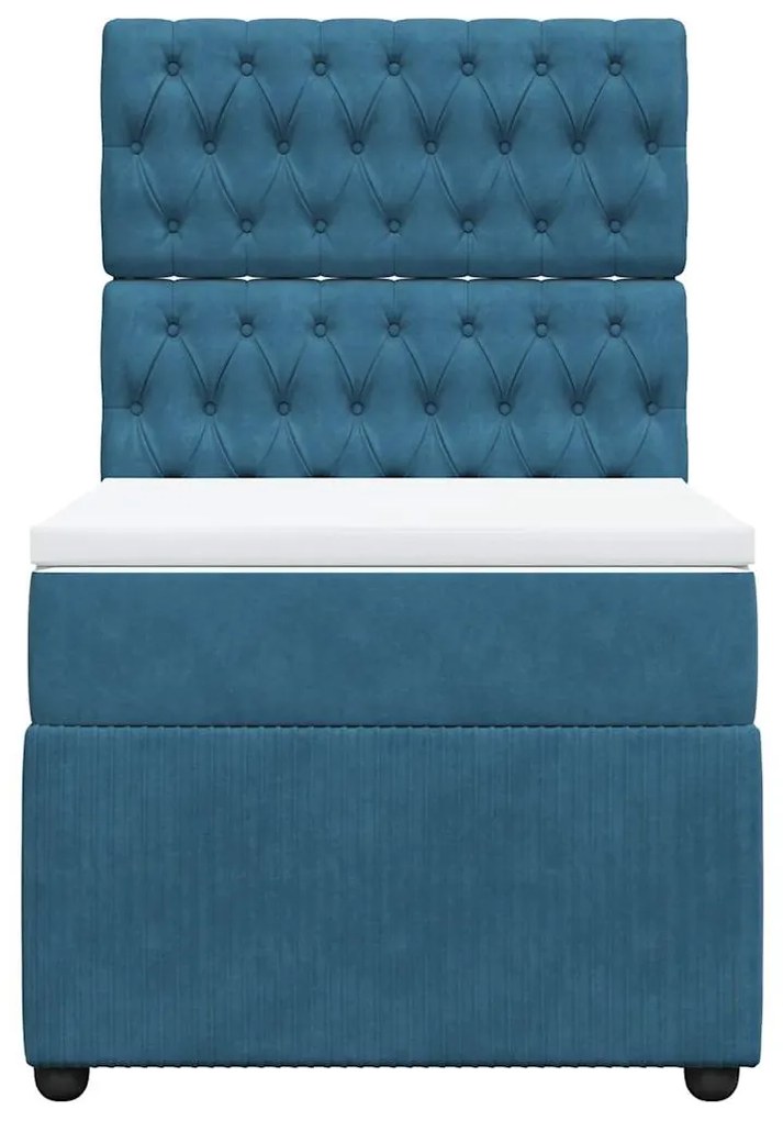 vidaXL Κρεβάτι Boxspring με Στρώμα Μπλε 90x190 εκ. Βελούδινο