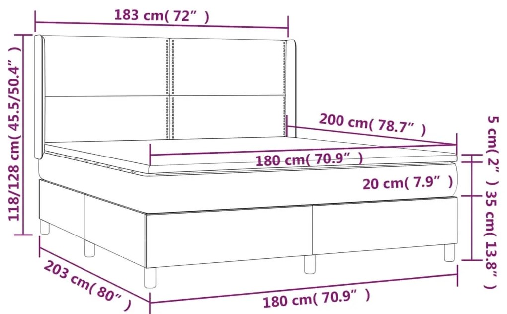 vidaXL Κρεβάτι Boxspring με Στρώμα Μαύρο 180x200εκ.από Συνθετικό Δέρμα