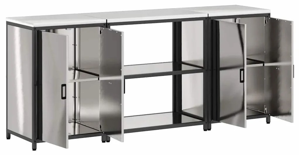 vidaXL Σετ Αποθήκευσης Κουζίνας με ράφι 3 pcs Ασημί Ανοξείδωτο ατσάλι
