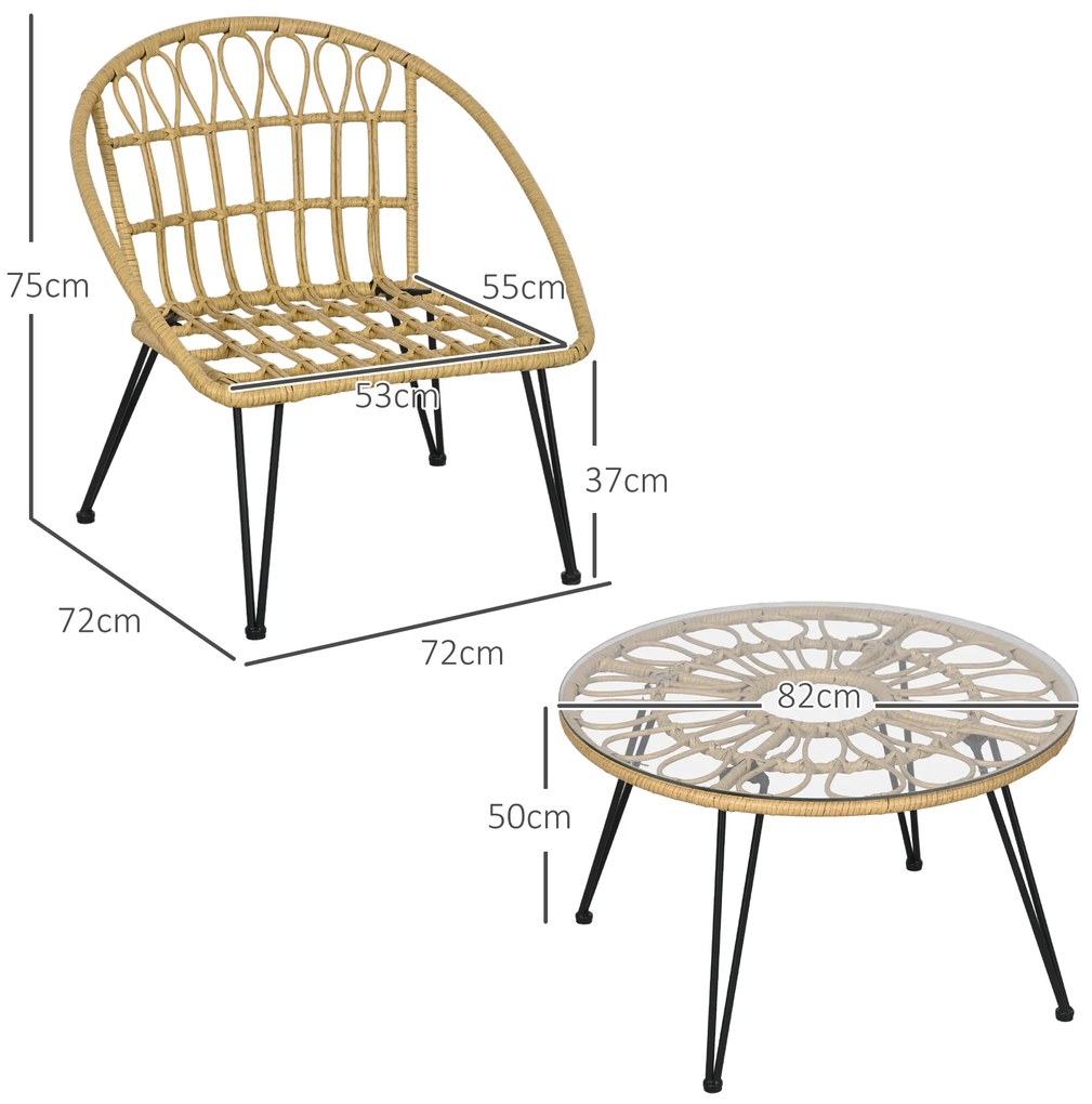 Outsunny Σετ επίπλων κήπου 5 τεμαχίων, στυλ Boho, 1 τραπέζι τραπεζαρίας & 4 καρέκλες, μαξιλάρια, Πολυρατάν, Μπεζ/Φυσικό