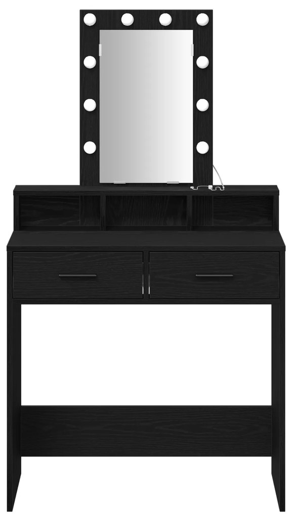 vidaXL Καθρέφτης με LED Φώτα Μαύρο Δρυς 79x41x140 εκ.