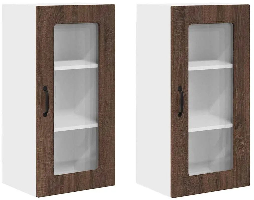 vidaXL Κρεμαστό ντουλάπι κουζίνας 2 pcs Καφέ δρυς 40 x 31 x 80 εκ.