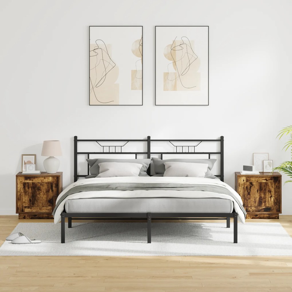 vidaXL Κομοδίνα με LED Φώτα 2 τμχ Καπνιστό Δρυς 44x34,5x45 εκ.