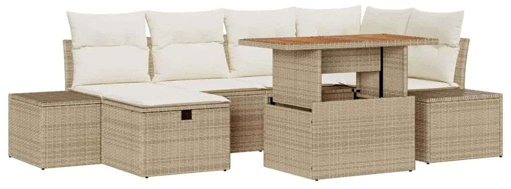 vidaXL Σετ Καναπέ Κήπου 7 pcs Μπεζ συνθετικό ρατάν