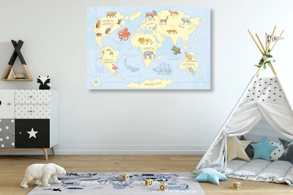 Εικόνα στον παγκόσμιο χάρτη φελλού με τα ζώα - 90x60