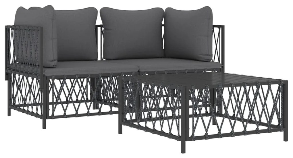 vidaXL Σαλόνι Κήπου Σετ 3 τεμ. Ανθρακί από Ατσάλι με Μαξιλάρια
