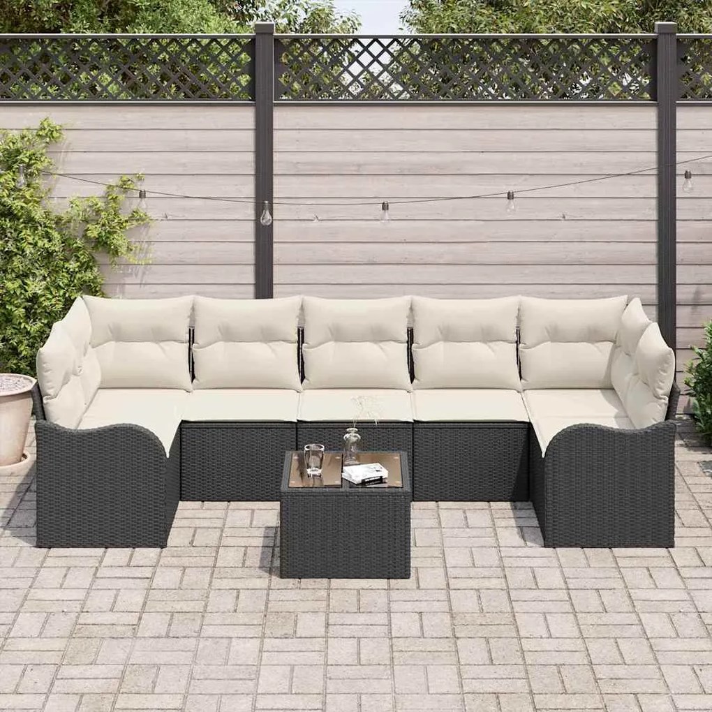 vidaXL Σετ Καναπέ Κήπου 8 pcs Μαύρο 55 x 55 x 37 εκ Πολυ ράταν