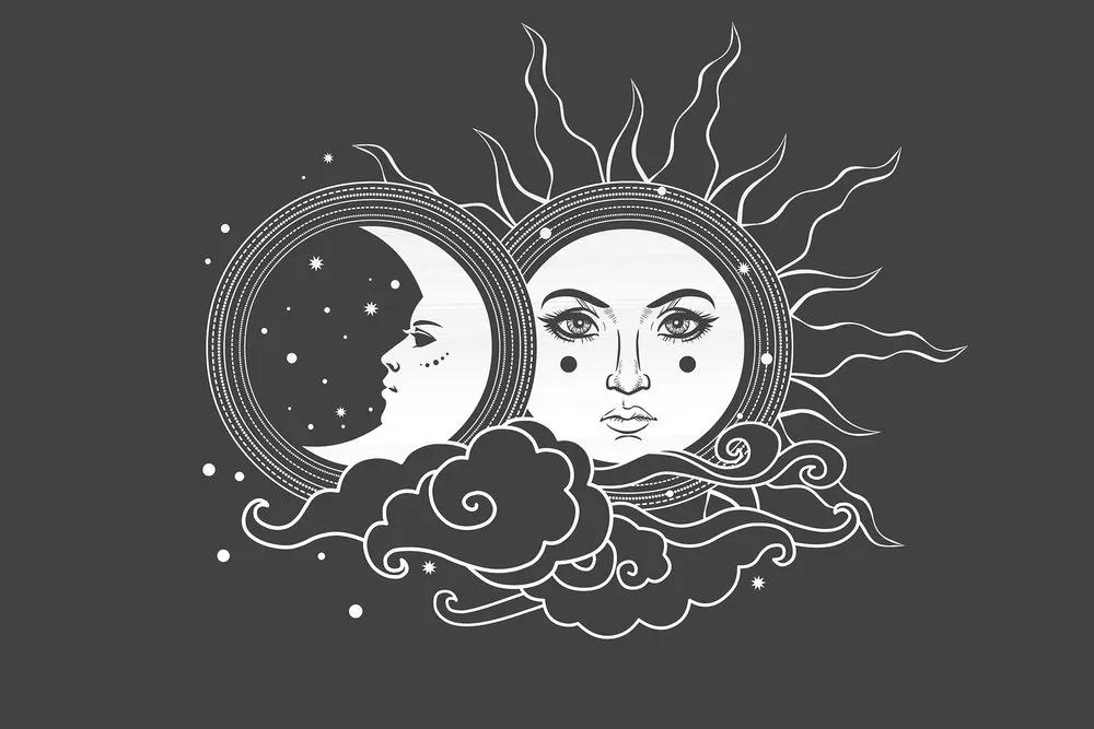 Εικόνα ασπρόμαυρης αρμονίας του ήλιου και της σελήνης - 90x60
