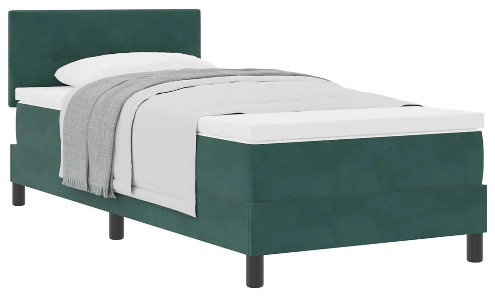 vidaXL Κρεβάτι Box Spring με Στρώμα Σκούρο Πράσινο 90x200 εκ Βελούδο