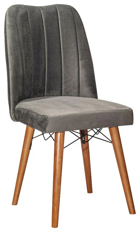 Καρέκλα Vespera I βελούδο γκρι-καρυδί πόδι Υλικό: VELVET FABRIC - VARNISHED WOOD 266-000010