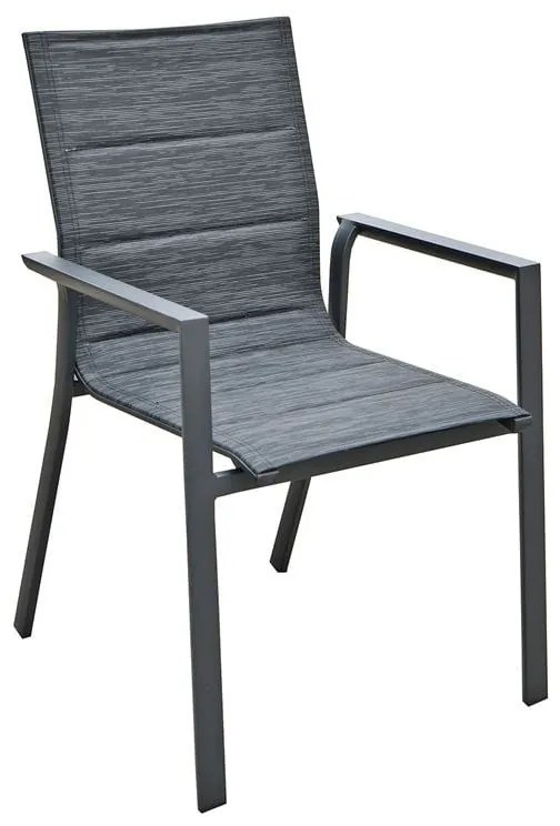 NAPOLI Πολυθρόνα Dining Αλουμίνιο Βαφή Μαύρο Textilene Ανθρακί, Στοιβαζόμενη