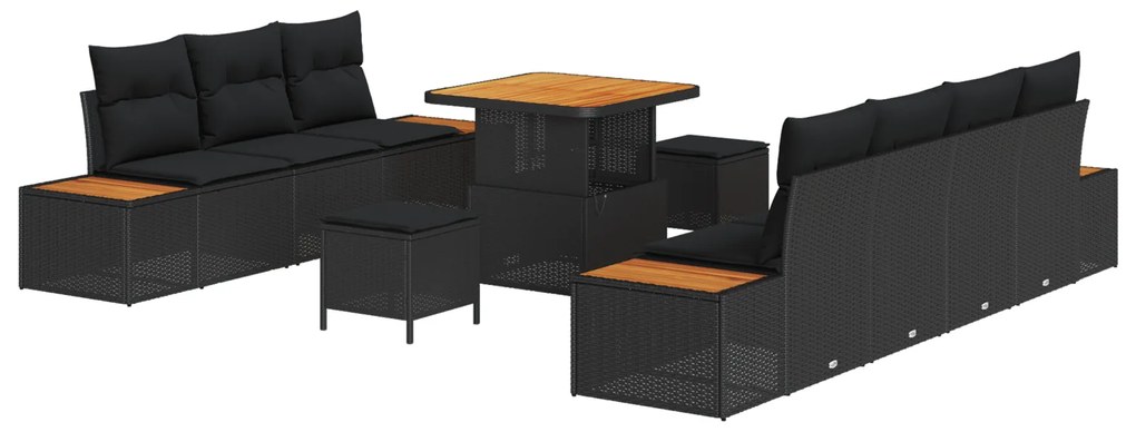vidaXL Σετ Καναπέ Κήπου 10 Τεμαχίων με Μαξιλάρια Μαύρο Πολυ Ρατάν