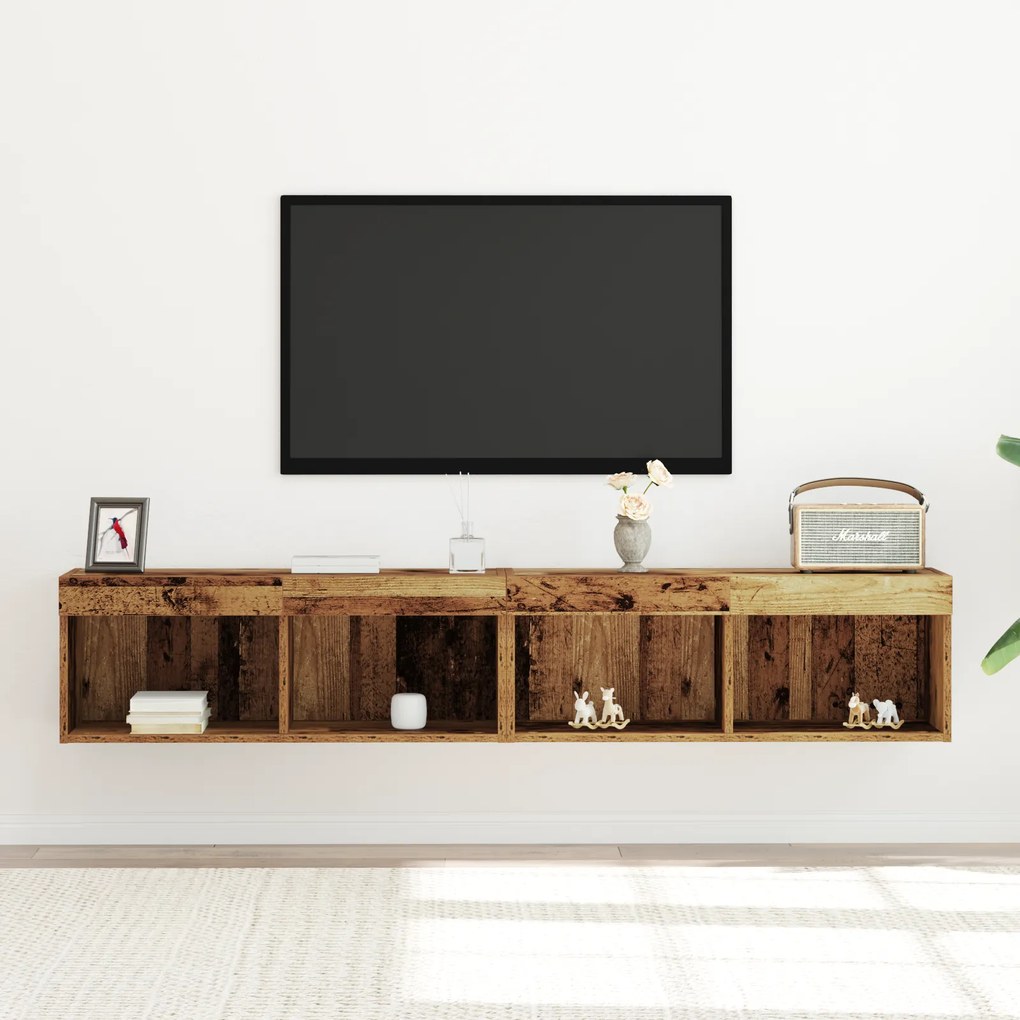 vidaXL Ντουλάπες τοίχου τηλεόρασης με φώτα LED 2 τεμάχια Παλιό ξύλο 80x30x30 εκ