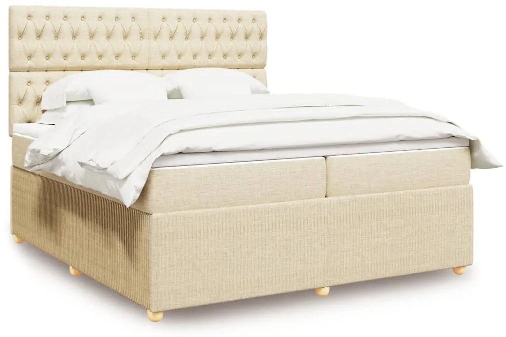 vidaXL Κρεβάτι Boxspring με Στρώμα Κρεμ 200x200 εκ. Υφασμάτινο