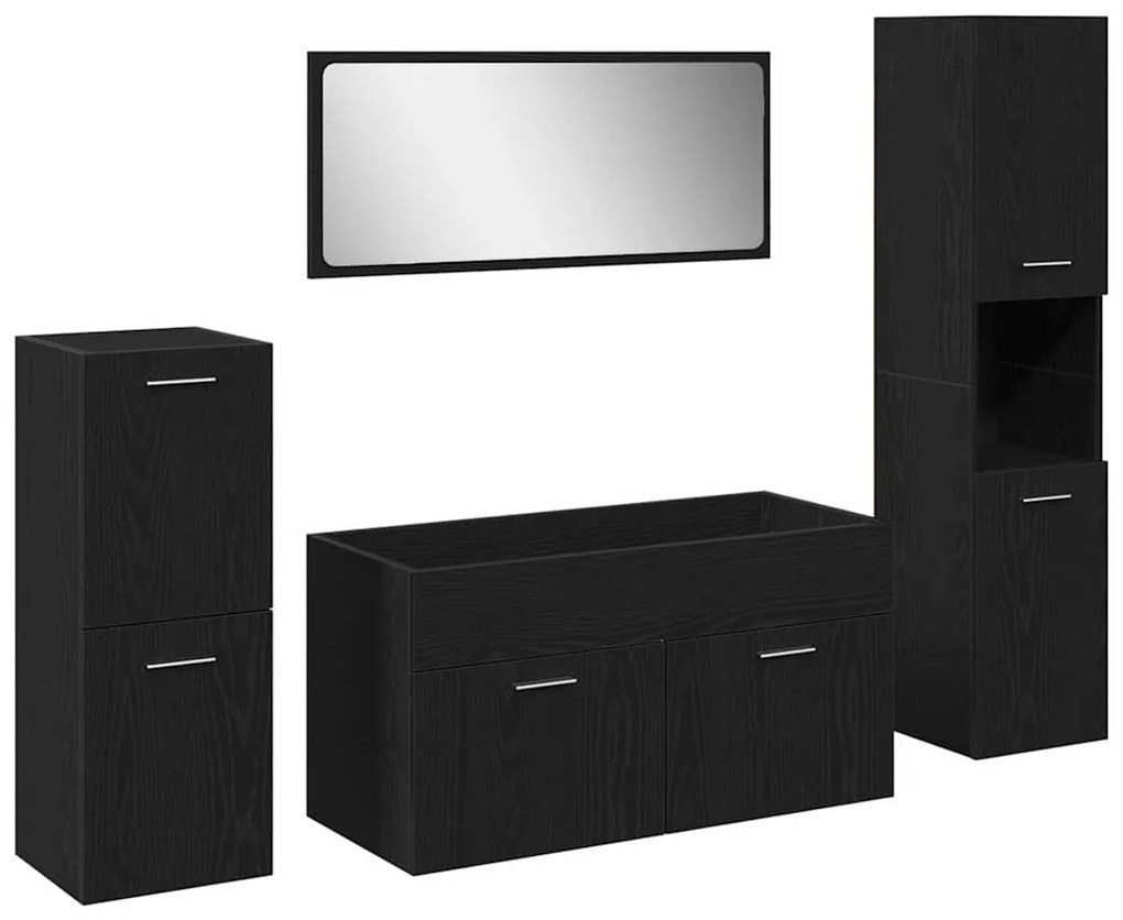 vidaXL Σετ Επίπλων Μπάνιου Επιτοίχιο 4 pcs Μαύρη Οξυά 30 x 30 x 130 εκ