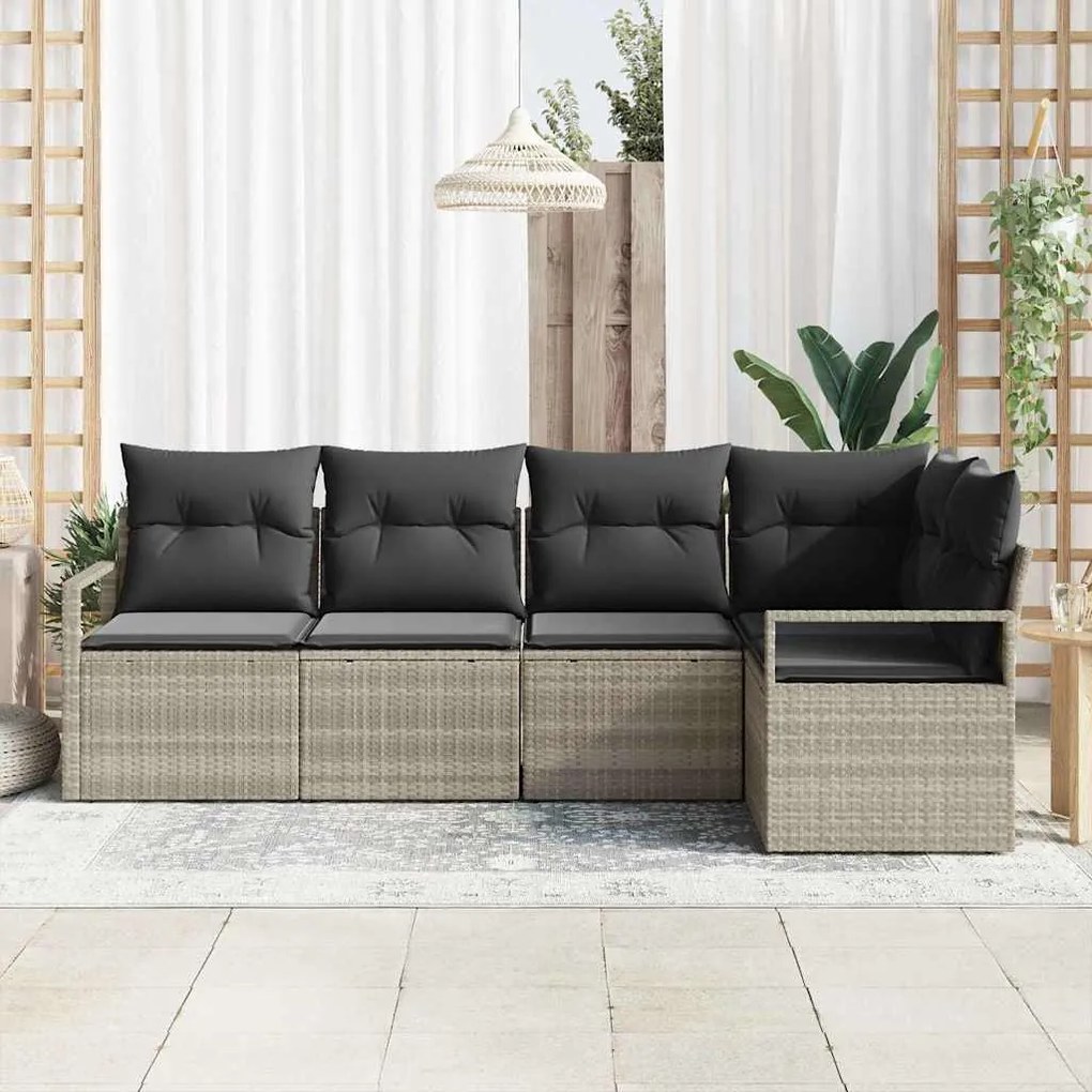 vidaXL Σετ Καναπέ Κήπου 5 pcs Ανοιχτό γκρι Πολυ ράταν