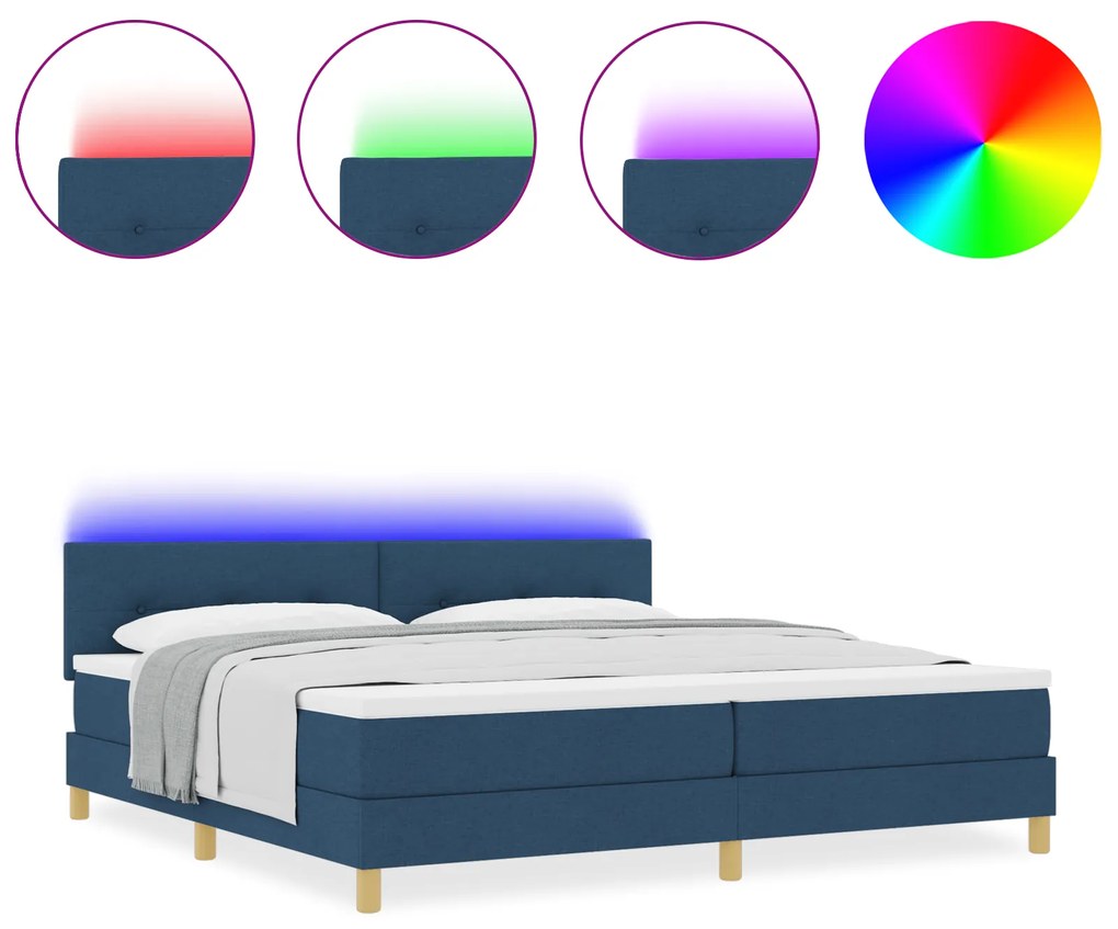 vidaXL Box Spring Bed με Στρώμα & LED Μπλε 200x200 εκ Ύφασμα