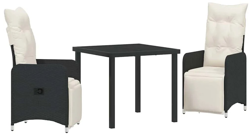 vidaXL Σέτ φαγητού για κήπο με μαξιλάρι 3 pcs Μαύρο Πολυ ράταν