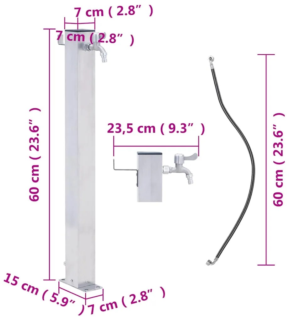 vidaXL Βρύση Δαπέδου Κήπου Τετράγωνη 60 εκ. από Ανοξείδωτο Ατσάλι